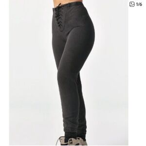 Joah Brown Charcoal Fleece Lace Up Jogger Pants